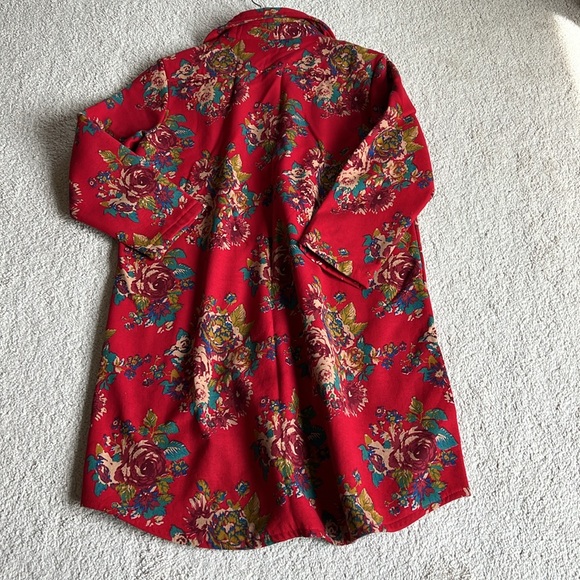 MANDARIN Floral Long Ethnic Coat Jacket Lined Red - Picture 8 of 8